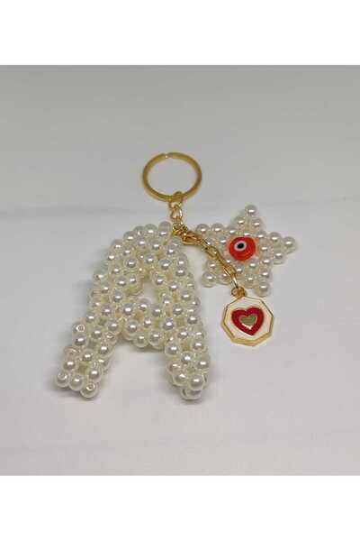 FOR YOU TAKI by Ezgi Pearl Beaded Letter a Heart Shaped Bag Charm and Keychain/Make in Any Letter You Want