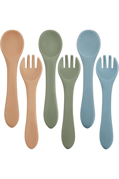 Generic Exivor Baby Silicone Fork and Spoon Set, 6 Pieces, Self-Feeding Training for 6+ Months