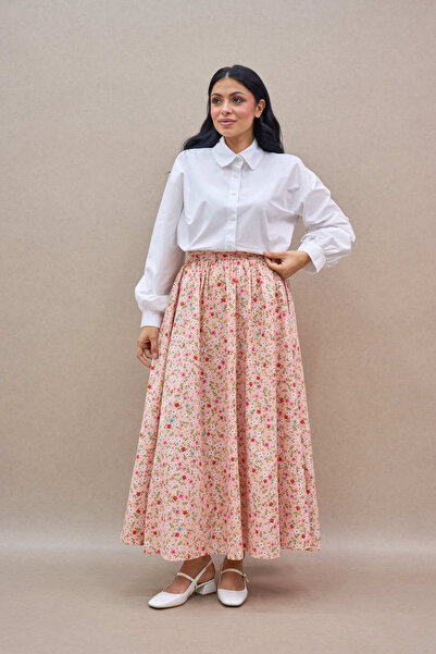 KÜÇÜĞÜM BUTİK Powder Mini Floral Flared Poplin Skirt