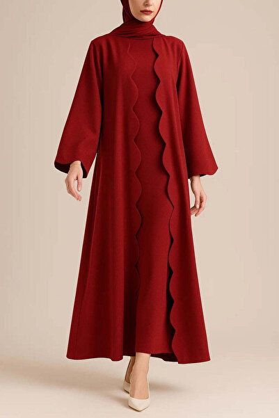 MayaCloset Wave Cut Detailed Long Woven Kimono & Kaftan & Abaya with Inner Dress