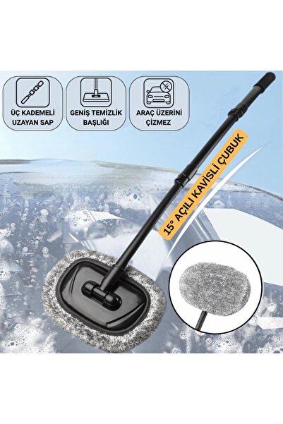 coofbe 3 Kademe Geniş Ağız Teleskopik Mikrofiber Araç Yıkama Fırçası Kuru Isl...