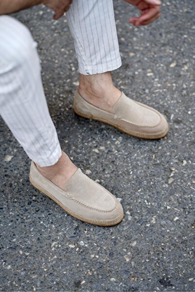 Ahmed Hamdi Bey Rafael Beige Suede Men's Leather Shoes