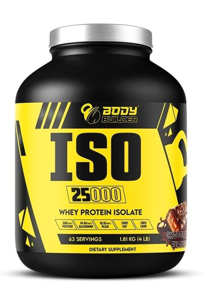 Body Builder ISO 25000 Whey Protein Isolate - with Shaker, 14.4g Glutamine, 18.1g BCAAs (4 LB, Chocolate Peanut)