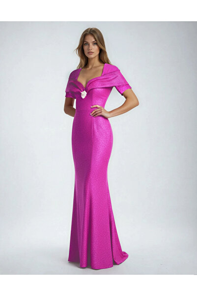 Vessmary Long dress VSM1002A - Pearl fuchsia crepe