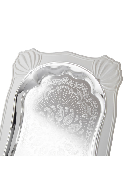 Dania ✨ Elegant rectangular metal serving dish in silver and white, measuring 35 x 26 cm ✨