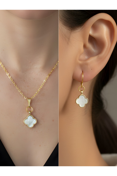 TURBİJ Four Leaf Detail Women's Necklace Earring Set