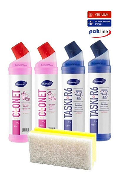 PAKLİNE Diversey Clonet Bathroom and R6 Toilet Cleaner 750 ml 2 Pieces + Sensitive Cleaning Sponge 1 Piece 1