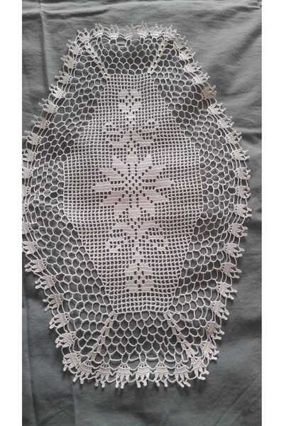 Papatyam 42 × 26 // مصنوع من خيوط الفيلوش // غطاء طاولة القهوة // حياكة // أبيض اللون //