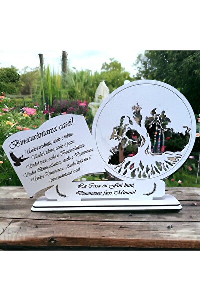 OEM Heart decorative panel blank for stabilized moss, personalized with message "La casa cu fini buni...