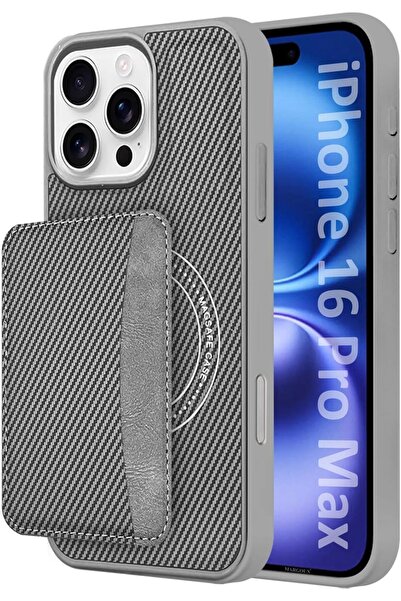 Margoun iPhone 16 Pro Max Case with Detachable Card Holder, Carbon Fiber Texture (Grey)