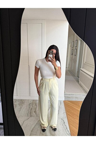 Bade Butik Pliat cu nasturi din aur galben pantaloni palazzo