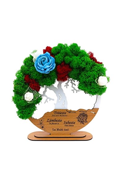 OEM Tablou copac al vieții cu licheni stabilizați, personalizat cu mesajul „Trăiește, Zâmbește, Iubește...”, 20cm, lățime