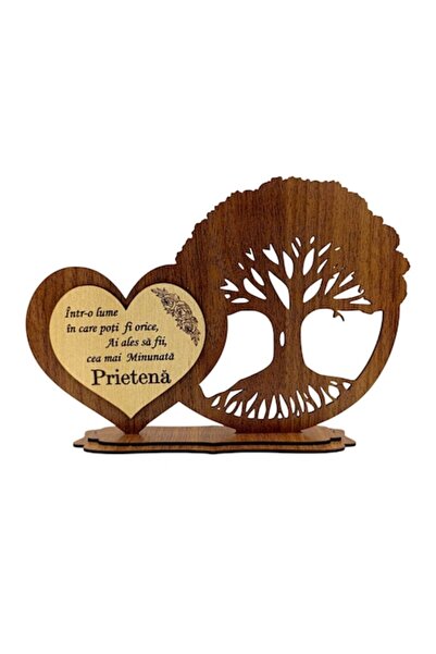 OEM Decorațiune din lemn pentru prieten – Inimă și Copac al Vieții, 30 cm, Maro