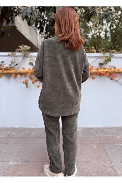 DenizEge Women's Italian Velvet Suit Khaki