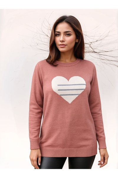 MAMAYAGA Women's Crew Neck Long Sleeve Comfortable Fit Plus Size Curve Heart Sports Stylish Sweater