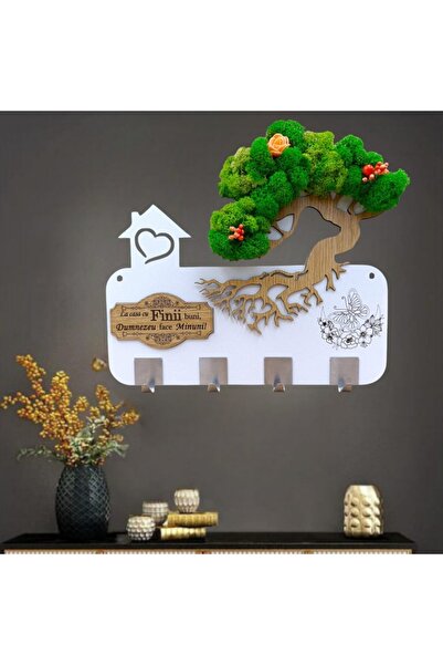 OEM Personalized wall coat rack with stabilized lichens and custom message, 38x28 cm, white