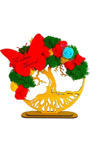 OEM Tablou Copacul Vieții cu licheni stabilizați, fluture gravat cu laser „Te...