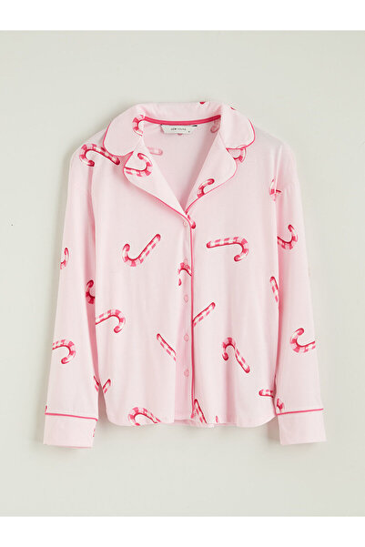 LC Waikiki Peak Yeni Sezon Gömlek Yaka Baskılı Kadın Pijama Takımı