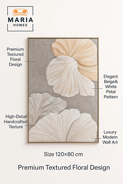 MARIA HOMES Modern 3D Wall Art – Large Floral Decorative Panel for Living Room 120×80 cm