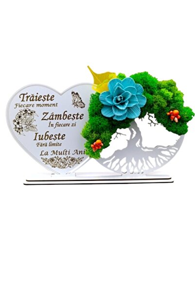OEM Decorațiune Copacul Vieții cu suport și inimă, cadou personalizat „Live, ...
