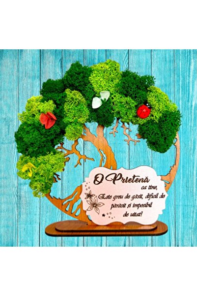 OEM Tree of Life with stabilized lichens and decorative flowers, 20 cm, brown