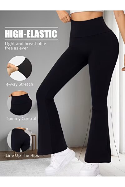 CRNSSWİMWEAR High Waist Shaping / Sculpting Inner Thighs Not Visible I Flared Black Leggings