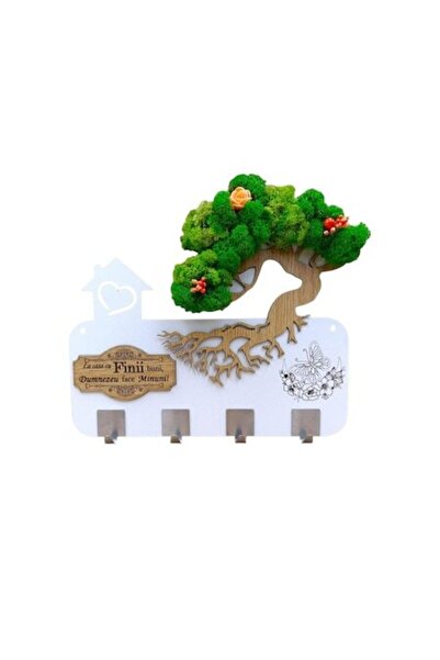 OEM Personalized wall coat rack with stabilized lichens and custom message, 38x28 cm, white