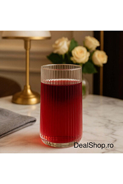 OEM Set of 12 Transparent Glass Glasses with Ribs 400 ml Modern and Elegant D...