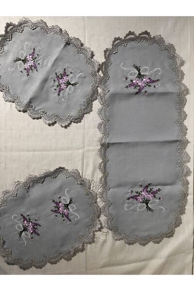 Vinezza Home Collection Machine Etamine Processing Bedroom 3 Piece Coffee Table Cloth, Dowry, Table Cloth