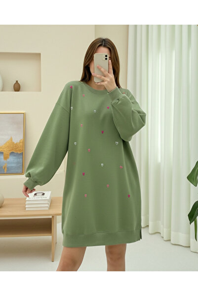 MissRunin Round Neck Heart Patterned Combed Cotton Tunic