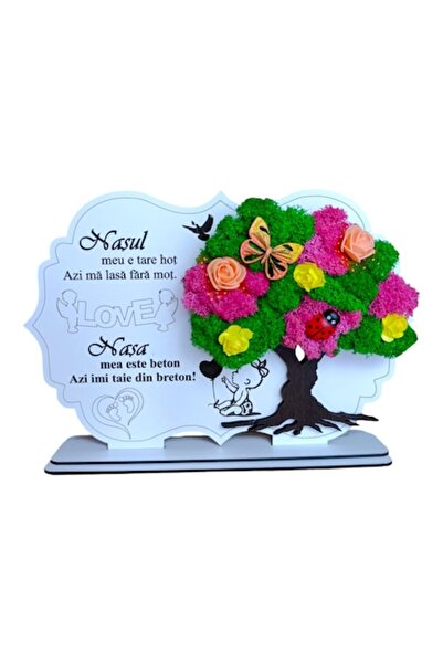 OEM Tablou brad cu licheni stabilizați, personalizat pentru botez fetiță, 30x...