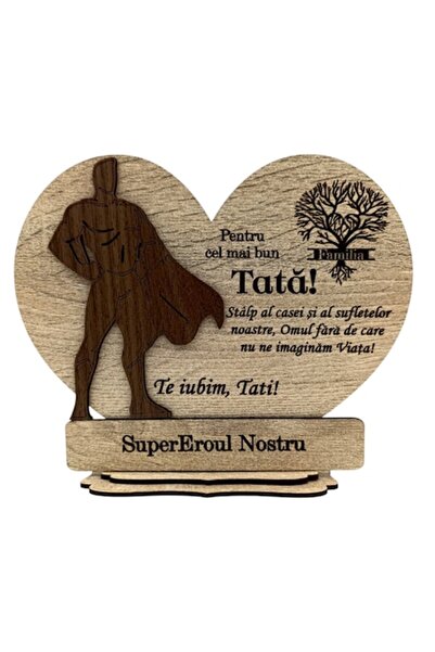 OEM Decor din lemn cu mesaj – Cadou pentru tata „Supereroul nostru” – 22 cm