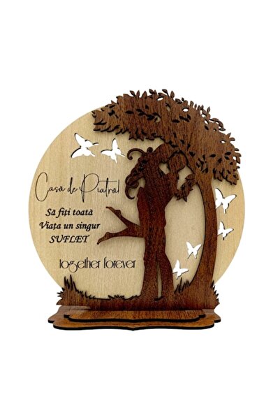 OEM Wooden Decoration 'Casa de Piatra!' – Wedding Gift 20 cm, Couple Silhouette Under Tree