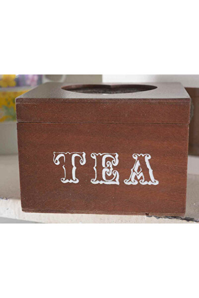 Decorer Set of 2 wooden tea boxes, brown and white, 10 x 8.5 x 7 cm