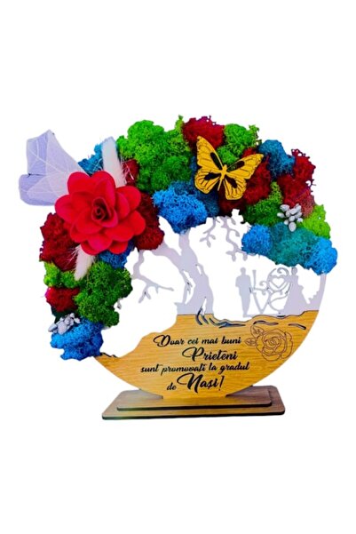 OEM Tablou înrămat Copacul Vieții cu licheni stabilizați — mesaj personalizat pentru nași, 20 cm, alb