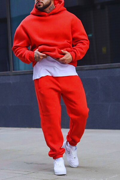 ruNadeS Men's Soft Textured Oversized Kangaroo Pocket Hooded Tracksuit Set - Home Wear