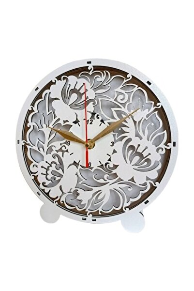 OEM Blank desk clock for decoration with stabilized lichens, 22 cm, white