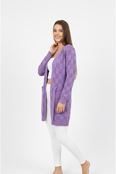 rushana Women's Belted Slim Fit Knit Pattern Knitwear Cardigan with Pockets