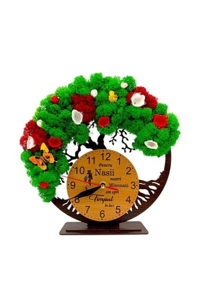 OEM Ceas decorativ „Copacul Vieții” cu licheni verzi și roșii, personalizat, ...