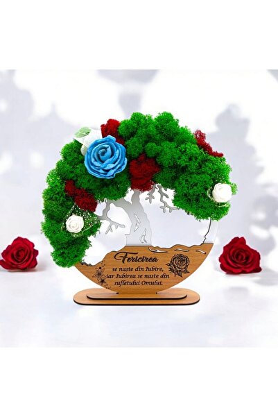 OEM Ramă Copacul Vieții cu Licheni Stabilizați, Mesaj Personalizat „Fericirea se naște din...”, 20 cm, Lățime