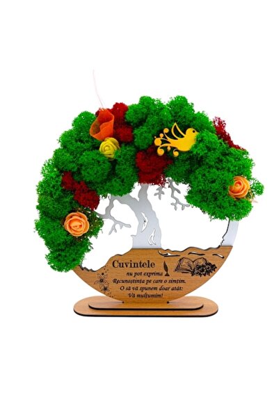 OEM Tablou decorativ cu arborele vieții și licheni stabilizați, personalizat cu mesajul „Cuvintele nu pot exprima...”, 25cm