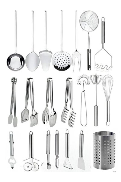 prokitchen طقم تقديم وطهي من الفولاذ المقاوم للصدأ مكون من 21 قطعة - ملعقة، ملقط، مغرفة، مصفاة، مجموعة مخفقة