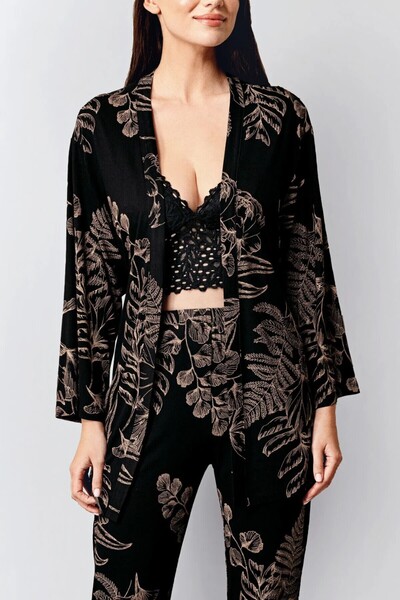 ROZELT Women's Black Bustier Top 3-Piece Modal Pajama Set