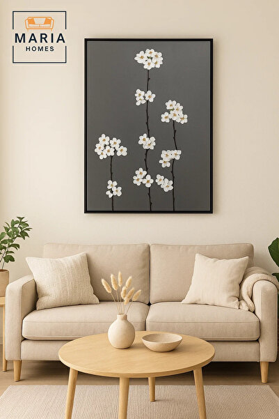 MARIA HOMES Modern 3D Wall Art – Grey Floral Decorative Panel with Raised Flowers 120×80 cm