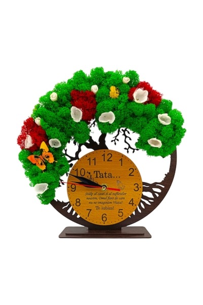 OEM Ceas decorativ Copacul Vieții cu licheni verzi și roșii, mesaj personaliz...