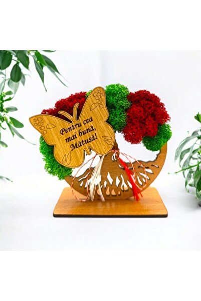 OEM Ramă decorativă Copacul Vieții cu licheni stabilizați și fluture, mărțișor pentru mătușă, 10 cm