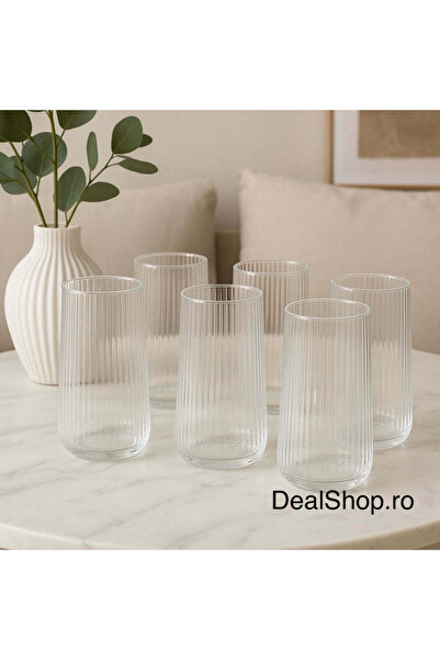 OEM Set de 12 pahare transparente din sticlă cu nervuri 400 ml, design modern și elegant