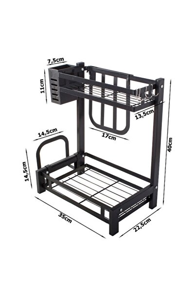 OEM Organizator de bucătărie cu 2 niveluri, suport pentru condimente și accesorii, 35x22,5x40 cm, metal și plastic, negru