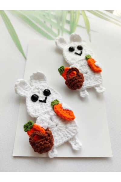 Hand Mother's Since 2024 Carrot-Picking Rabbit Figure Hair Accessory Handmade 2-Piece Snap Buckle Knitted 100% Cotton Organic Buckle