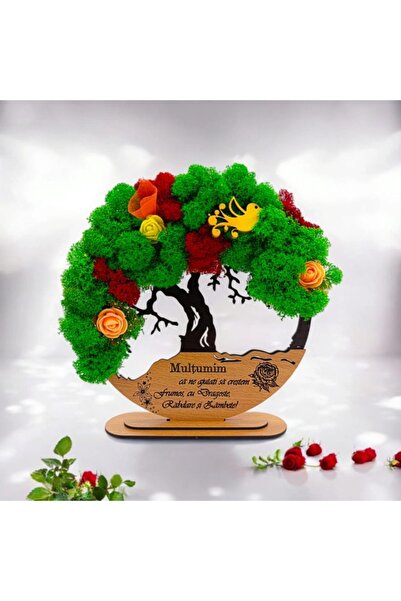 OEM Tree of Life framed art with stabilized lichens, personalized message, 20 cm, black